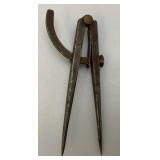 Antique Primitive Machinist Metal Scribe Compasses 6" x 9 3/4"