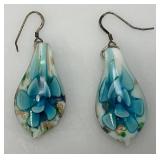 Murano Style Hand Blown Glass Flower Pendamt And Earrings