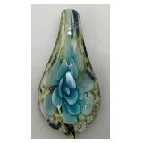Murano Style Hand Blown Glass Flower Pendamt And Earrings