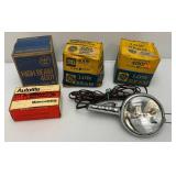 Vintage Headlamps including GE 4000, 4001 And 4002 (New Old Stock), Old Used Spark Plugs Motorcraft  And more