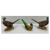 Three Vintage Collectible Pheasant Statues Including LEFTON And More (Small Chip Present on Bottom Of beak On One)
