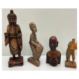 Misc. Vintage African And Oriental Hand Carved Wooden Statues And Biggest Is 12"