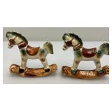 Misc. Miniature Hand-Painted Pocelain Rocking Horses Made In The Philippines 3 1/4" x 3 1/4" And Hand Painted Porcelain Lion Plaque 3" x 3 3/4"