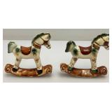Misc. Miniature Hand-Painted Pocelain Rocking Horses Made In The Philippines 3 1/4" x 3 1/4" And Hand Painted Porcelain Lion Plaque 3" x 3 3/4"