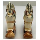 Misc. Miniature Hand-Painted Pocelain Rocking Horses Made In The Philippines 3 1/4" x 3 1/4" And Hand Painted Porcelain Lion Plaque 3" x 3 3/4"