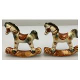 Misc. Miniature Hand-Painted Pocelain Rocking Horses Made In The Philippines 3 1/4" x 3 1/4" And Hand Painted Porcelain Lion Plaque 3" x 3 3/4"