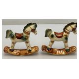 Misc. Miniature Hand-Painted Pocelain Rocking Horses Made In The Philippines 3 1/4" x 3 1/4" And Hand Painted Porcelain Lion Plaque 3" x 3 3/4"