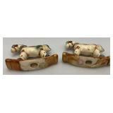 Misc. Miniature Hand-Painted Pocelain Rocking Horses Made In The Philippines 3 1/4" x 3 1/4" And Hand Painted Porcelain Lion Plaque 3" x 3 3/4"