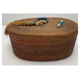 Antique Chinese Rattan Basket 4" x 7" x 10"