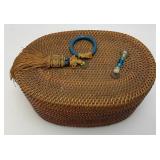 Antique Chinese Rattan Basket 4" x 7" x 10"