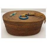 Antique Chinese Rattan Basket 4" x 7" x 10"