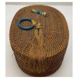 Antique Chinese Rattan Basket 4" x 7" x 10"