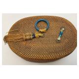 Antique Chinese Rattan Basket 4" x 7" x 10"