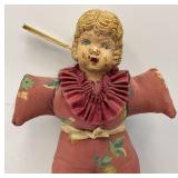 Antique Victorian Era Chalkware Doll Head Pin Cushion 8"