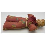 Antique Victorian Era Chalkware Doll Head Pin Cushion 8"