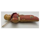 Antique Victorian Era Chalkware Doll Head Pin Cushion 8"