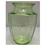 Vintage Anchor Hocking Princess Green Uranium Depression Glass 8" Vase (Glows Under UV light)