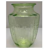 Vintage Anchor Hocking Princess Green Uranium Depression Glass 8" Vase (Glows Under UV light)