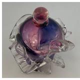 EST. $225.00-$350.00 Very RARE Gail D. Gill Signed High Relief Decoration Hand Blown Glass Perfume Bottle 5" x 5" x 6"