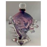 EST. $225.00-$350.00 Very RARE Gail D. Gill Signed High Relief Decoration Hand Blown Glass Perfume Bottle 5" x 5" x 6"