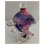 EST. $225.00-$350.00 Very RARE Gail D. Gill Signed High Relief Decoration Hand Blown Glass Perfume Bottle 5" x 5" x 6"