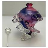 EST. $225.00-$350.00 Very RARE Gail D. Gill Signed High Relief Decoration Hand Blown Glass Perfume Bottle 5" x 5" x 6"