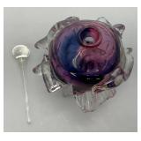 EST. $225.00-$350.00 Very RARE Gail D. Gill Signed High Relief Decoration Hand Blown Glass Perfume Bottle 5" x 5" x 6"