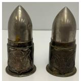 Pair Of WWI Bullet Shell Salt & Pepper Shakers Camp "Hancock" Augusta Ga 3"