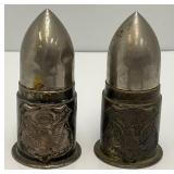 Pair Of WWI Bullet Shell Salt & Pepper Shakers Camp "Hancock" Augusta Ga 3"