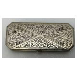 Vintage DOUCETTE Silvertone Art Deco Style Small Hinged Tin/Trinket Box 1" x 2 1/2"
