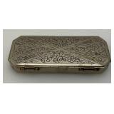 Vintage DOUCETTE Silvertone Art Deco Style Small Hinged Tin/Trinket Box 1" x 2 1/2"
