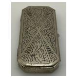 Vintage DOUCETTE Silvertone Art Deco Style Small Hinged Tin/Trinket Box 1" x 2 1/2"
