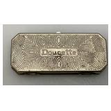 Vintage DOUCETTE Silvertone Art Deco Style Small Hinged Tin/Trinket Box 1" x 2 1/2"