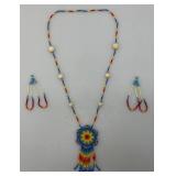 Vintage Native American Beaded Necklace And Earrings