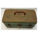 Vintage Old Metal Tackle/Tool Box, Very Old Bike Seat And more