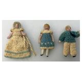 Lot Of Three Antique German Hertwig (Carl Horn) Miniature Family Dollhouse Dolls