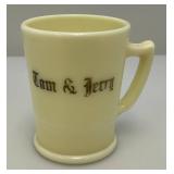 RARE Vintage Uranium Milk Glass Tom & Jerry Mug (Glows Under UV) 2 3/4" x 3 1/2"