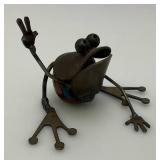 Miniature Metal Frog Scuplture 3" And Cow Bell 5"