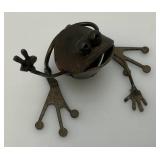 Miniature Metal Frog Scuplture 3" And Cow Bell 5"