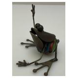 Miniature Metal Frog Scuplture 3" And Cow Bell 5"