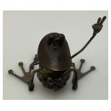 Miniature Metal Frog Scuplture 3" And Cow Bell 5"