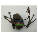 Miniature Metal Frog Scuplture 3" And Cow Bell 5"
