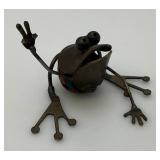 Miniature Metal Frog Scuplture 3" And Cow Bell 5"