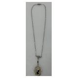 Antique STERLING SILVER 7.23 overall Grams Victorian Era Black Enamel Silhouette Necklace With Starburst Design