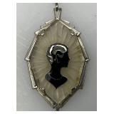 Antique STERLING SILVER 7.23 overall Grams Victorian Era Black Enamel Silhouette Necklace With Starburst Design