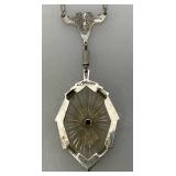 Antique STERLING SILVER 7.23 overall Grams Victorian Era Black Enamel Silhouette Necklace With Starburst Design