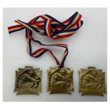 Misc. WWI French Orphelinat Des Armees Brass Metals By Lalique 1 1/4" x 1 1/4" (One With Ribbon)