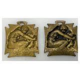 Misc. WWI French Orphelinat Des Armees Brass Metals By Lalique 1 1/4" x 1 1/4" (One With Ribbon)