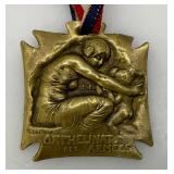 Misc. WWI French Orphelinat Des Armees Brass Metals By Lalique 1 1/4" x 1 1/4" (One With Ribbon)