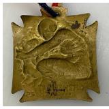 Misc. WWI French Orphelinat Des Armees Brass Metals By Lalique 1 1/4" x 1 1/4" (One With Ribbon)